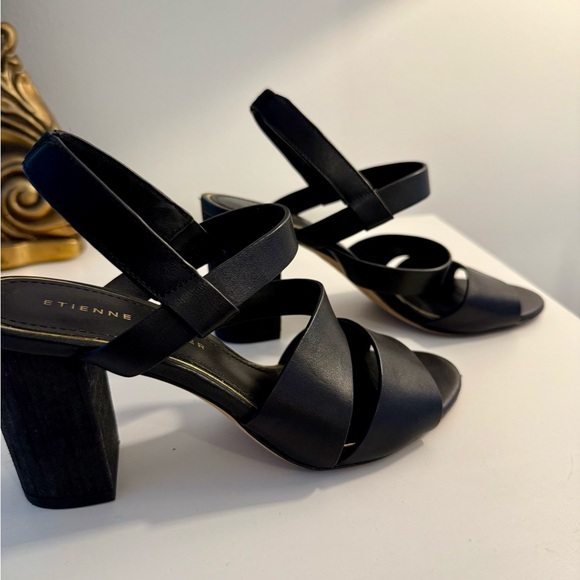 Etienne Aigner Shoes - Etienne Aigner Black Leather Strappy Heels - size 6